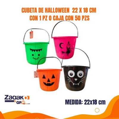 CUBETA DE HALLOWEEN  22 X 18 CM CON 1 PZ O CAJA CON 50 PZS