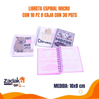 LIBRETA ESPIRAL MICRO CON 10 PZ O CAJA CON 30 PQTS