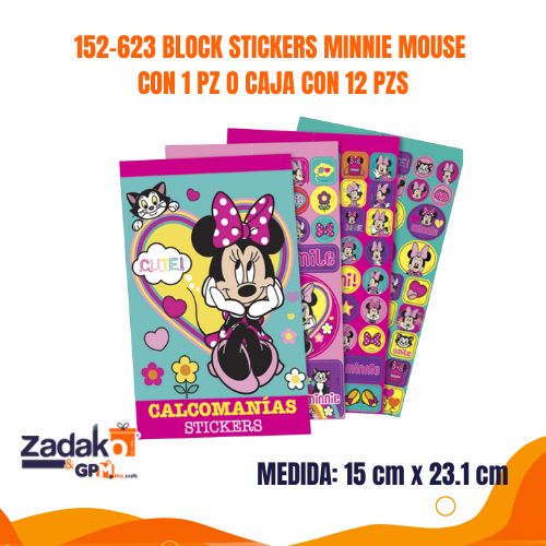 152-623 BLOCK STICKERS MINNIE MOUSE CON 1 PZ O CAJA CON 12 PZS