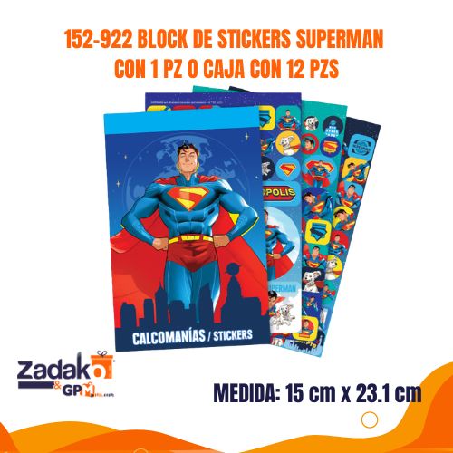 152-922 BLOCK DE STICKERS SUPERMAN CON 1 PZ O CAJA CON 12 PZS