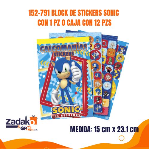 152-791 BLOCK DE STICKERS SONIC CON 1 PZ O CAJA CON 12 PZS