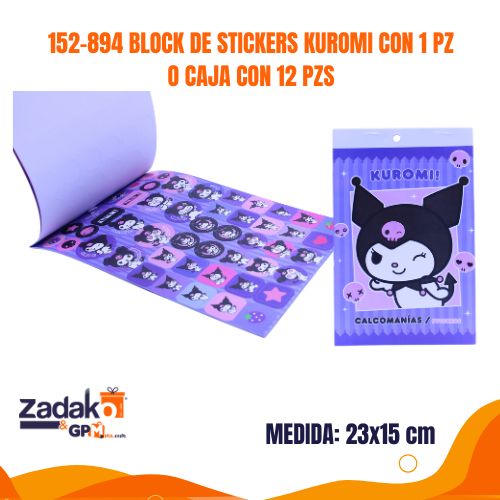 152-894 BLOCK DE STICKERS KUROMI CON 1 PZ O CAJA CON 12 PZS