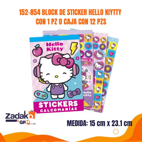 152-854 BLOCK DE STICKER HELLO KIYTTY CON 1 PZ O CAJA CON 12 PZS