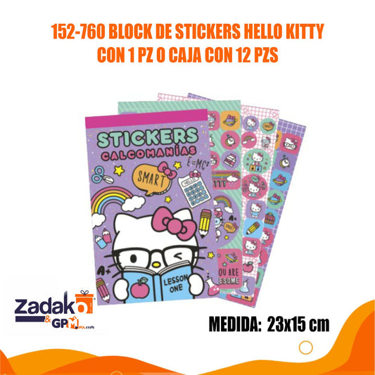 152-760 BLOCK DE STICKERS HELLO KITTY CON 1 PZ O CAJA CON 12 PZS