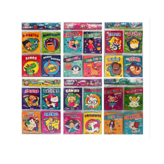 N-GPM-12742  BFBRI0604 LIBRO COLOREAR 10.5x13.5CM MINICOLOREA 24 PAGS SET 4 PZS 6 MOD CON 1 PAQ O CAJA CON 48 PQTS