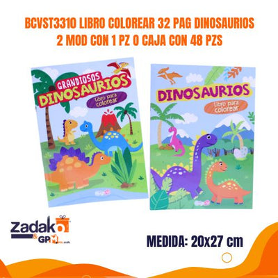 BCVST3310 LIBRO COLOREAR 20x27CM 32 PAG DINOSAURIOS 2 MOD CON 1 PZ O CAJA CON 48 PZS