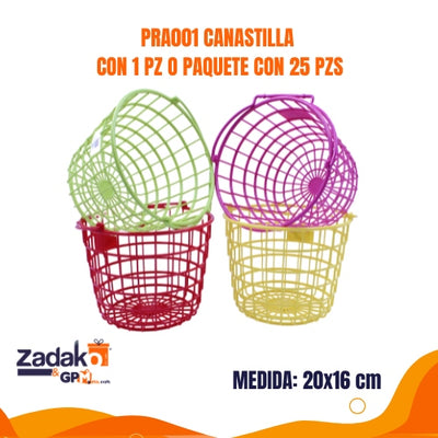 PRA001 CANASTILLA CON 1 PZ O  PAQUETE CON 25 PZS