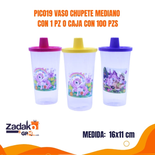PIC019 VASO CHUPETE MEDIANO CON 1 PZ O  CAJA CON 100 PZS