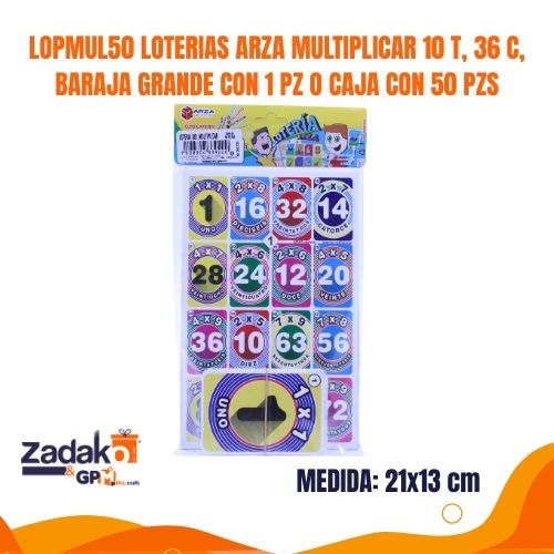 LOPMUL50 LOTERIAS ARZA MULTIPLICAR 10 T, 36 C,  BARAJA GRANDE CON 1 PZ O CAJA CON 50 PZS