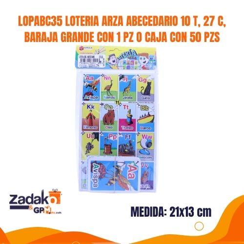 LOPABC35 LOTERIA ARZA ABECEDARIO 10 T, 27 C,  BARAJA GRANDE CON 1 PZ O CAJA CON 50 PZS