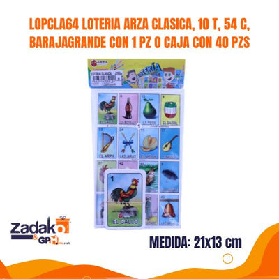 LOPCLA64 LOTERIA ARZA CLASICA, 10 T, 54 C, BARAJA  GRANDE CON 1 PZ O CAJA CON 40 PZS