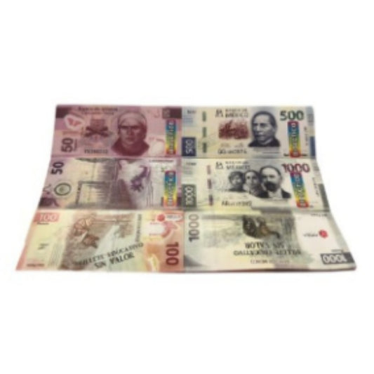 BICHI30 IMITACION BILLETE PAPEL COUCHE BRILLANTE PQT 30 PZS O CAJA CON 100 PQTS