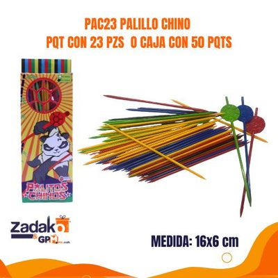 PAC23 PALILLO CHINO PQT CON 23 PZS  O CAJA CON 50 PQTS