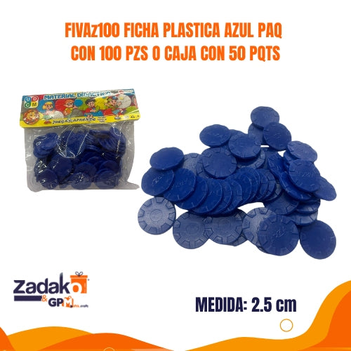 FIVAz100 FICHA PLASTICA AZUL PAQ CON 100 PZS O CAJA CON 50 PQTS