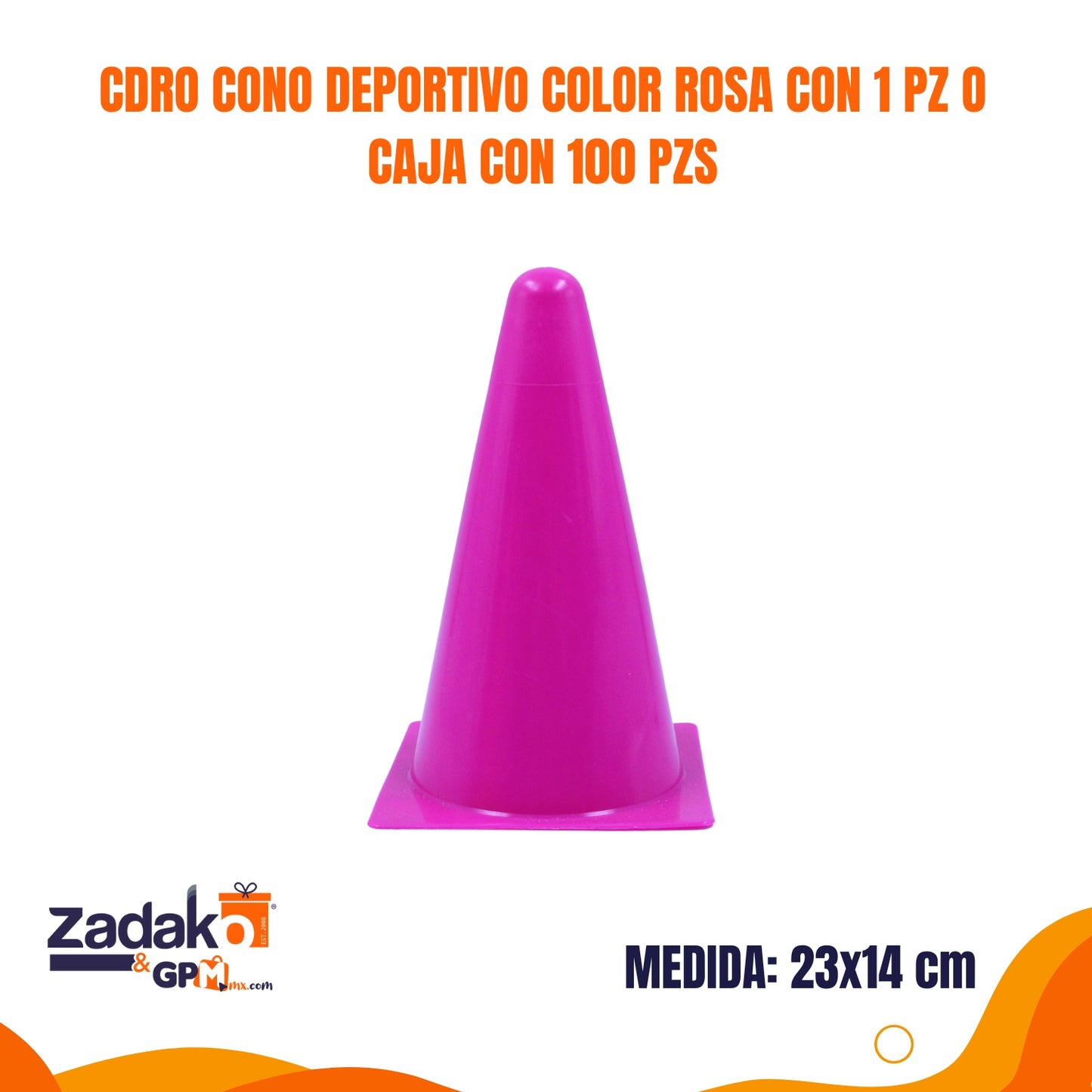 CDRO CONO DEPORTIVO COLOR ROSA CON 1 PZ O CAJA CON 100 PZS