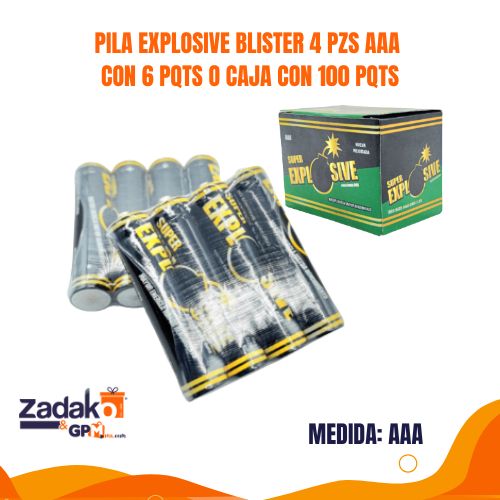 BLISTER DE 4 PILAS EXPLOSIVE AAA CON 6 PQTS O CAJA CON 100 PQTS