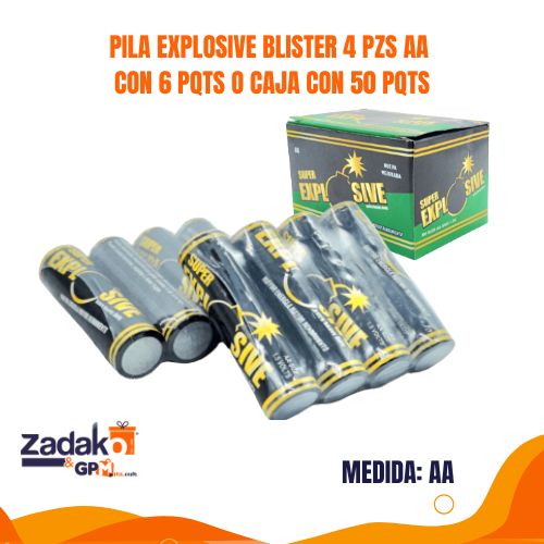 BLISTER DE 4 PILAS EXPLOSIVE AA CON 6 PQTS O CAJA CON 50 PQTS