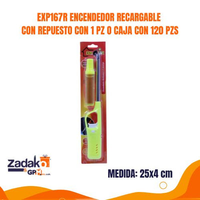 EXP167R ENCENDEDOR RECARGABLE CON REPUESTO CON 1 PZ O CAJA CON 120 PZS