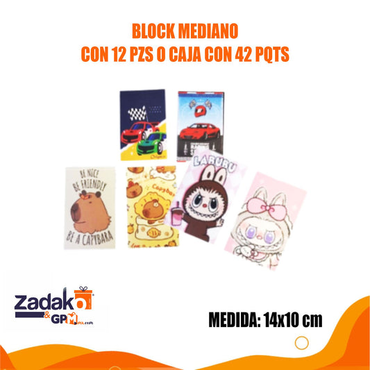 BLOCK MEDIANO CON 12 PZS O CAJA CON 42 PQTS