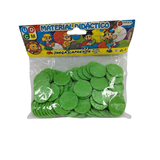 FIVVE100 FICHA PLASTICA VERDE PAQ CON 100 PZS O CAJA CON 50 PQTS