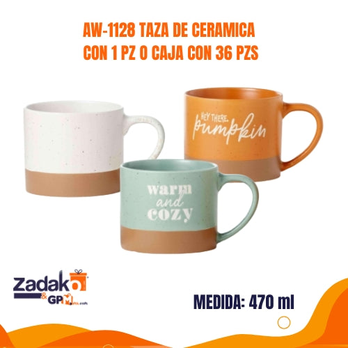 AW-1128 TAZA DE CERAMICA CON 1 PZ O CAJA CON 36 PZS