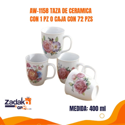 AW-1158 TAZA DE CERAMICA CON 1 PZ O CAJA CON 72 PZS