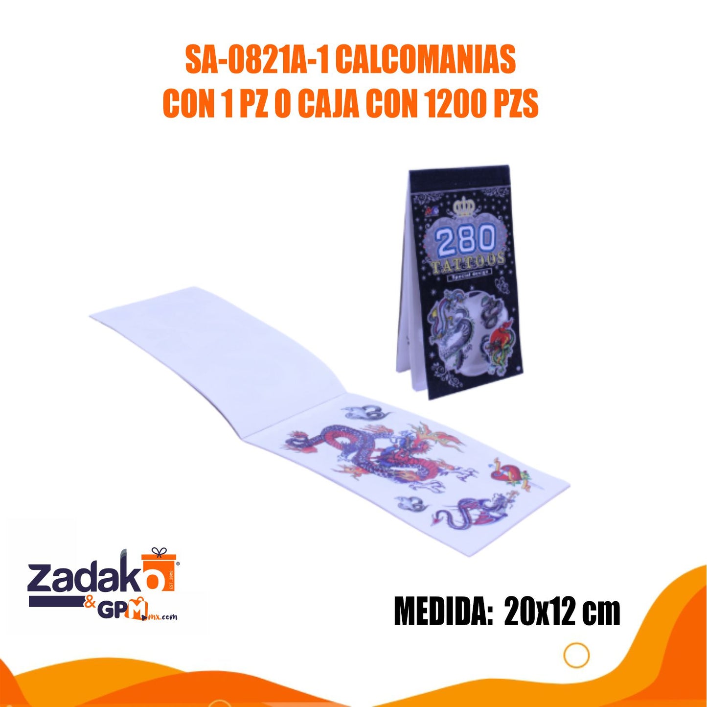 SA-0821A-1 STICKER TATOOS CON 1 PZ O CAJA CON 1200 PZS