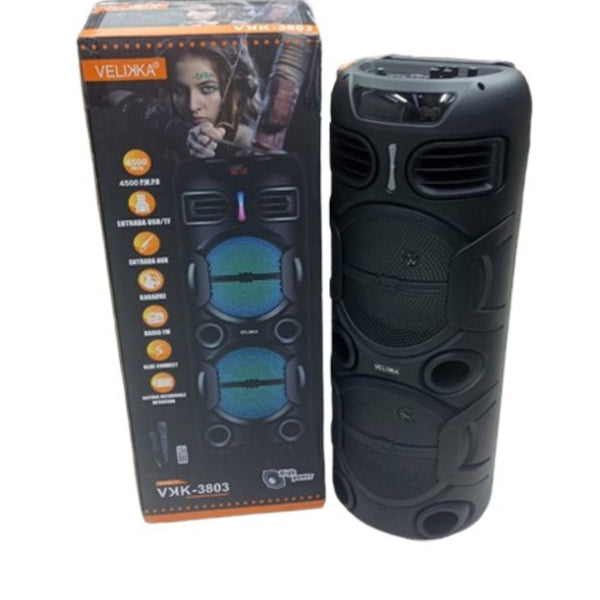 VKK-3803 BOCINA DOBLE 10 PULGADAS REPRODUCE USB SD AUX IN FM BLUETOOTH TWS CON LOS ACCESORIOS MICROFONO ALAMBRICO/CONTROL REMOTO/CARGADOR