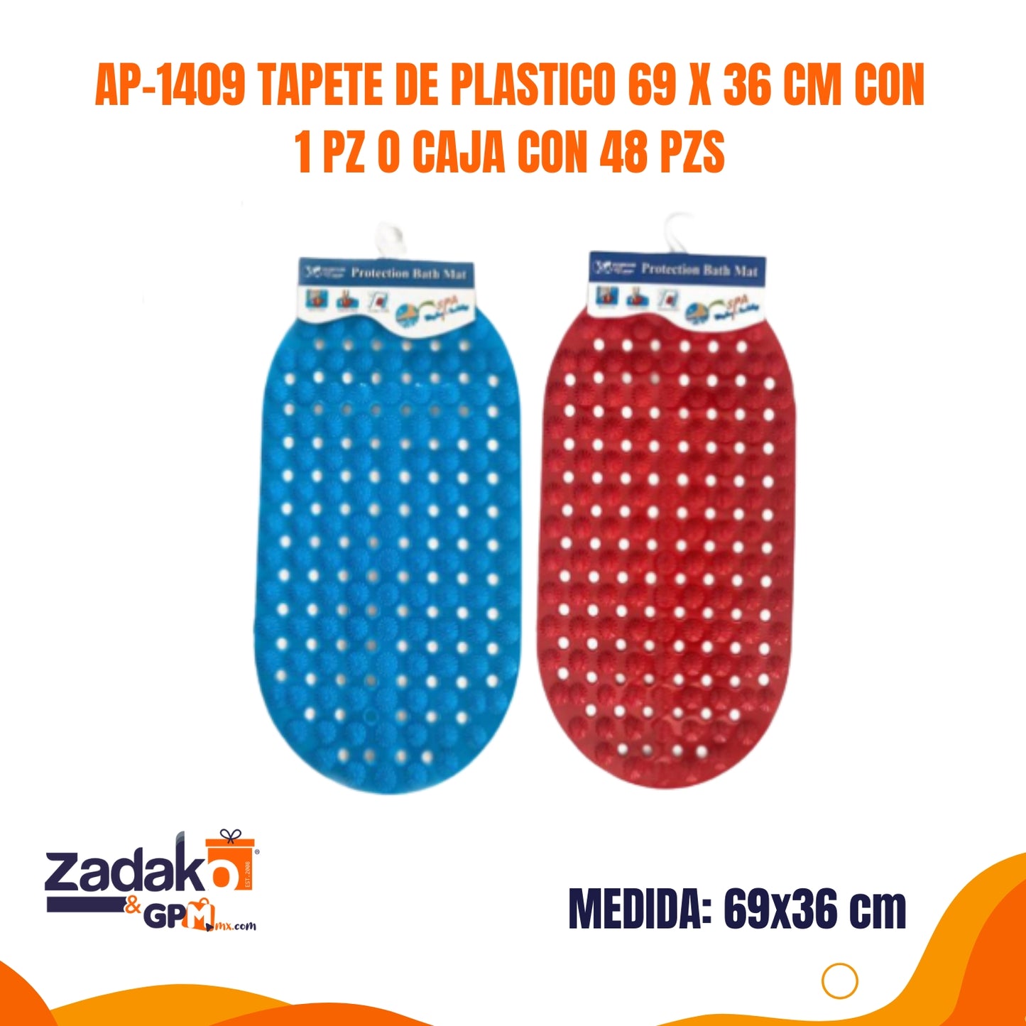 AP-1409 TAPETE DE PLASTICO 69 X 36 CM CON 1 PZ O CAJA CON 48 PZS