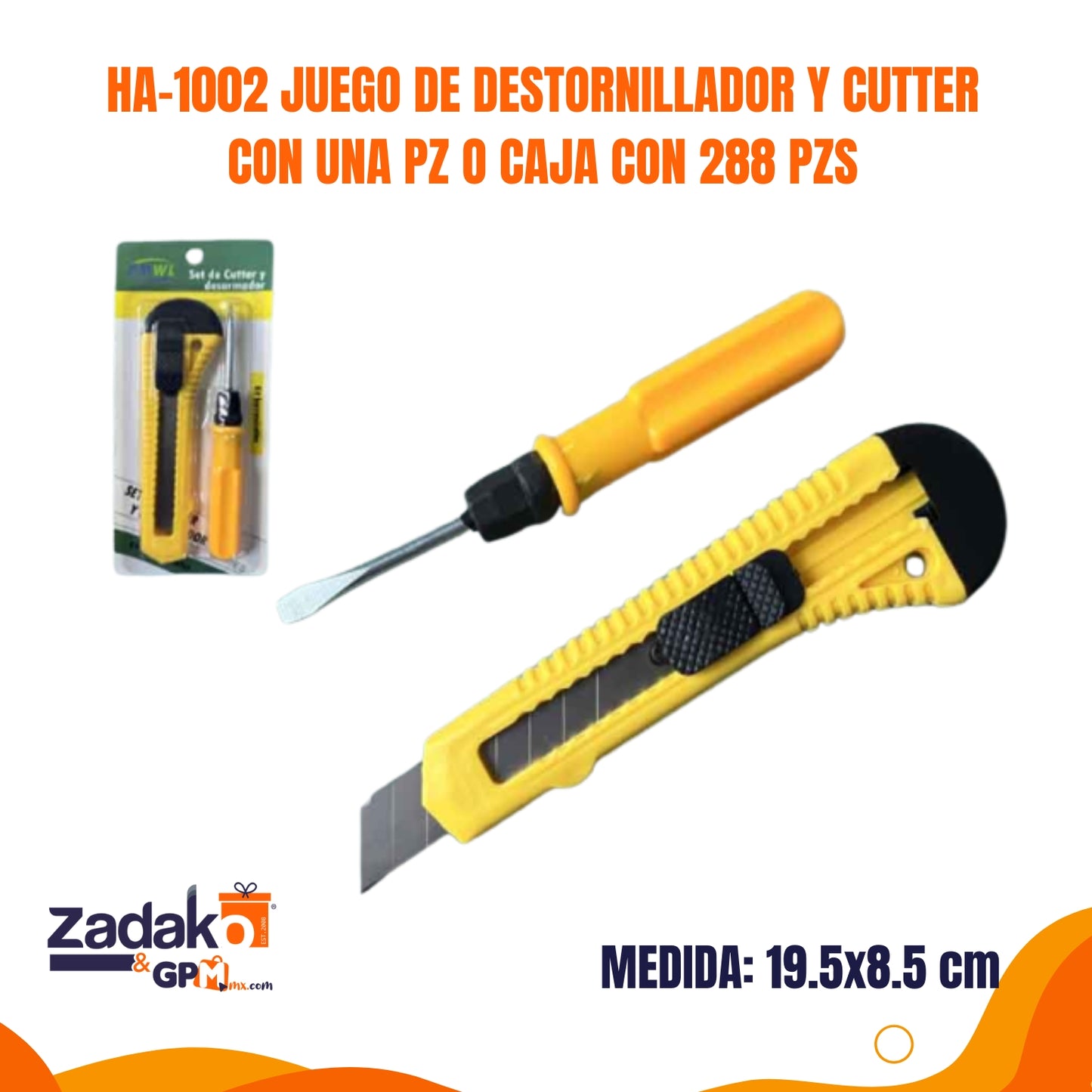 HA-1002 JUEGO DE DESTORNILLADOR Y CUTTER CON UNA PZ O CAJA CON 288 PZS