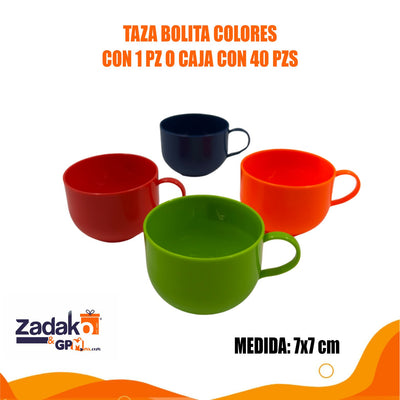 TAZA BOLITA COLORES CON 1 PZ O CAJA CON 40 PZS