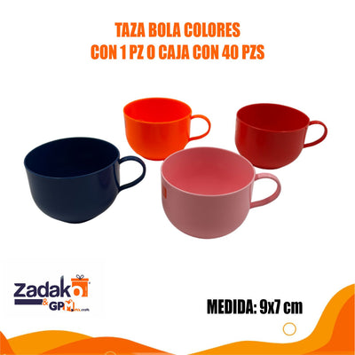 TAZA BOLA  COLORES  CON 1 PZ O CAJA CON 40 PZS