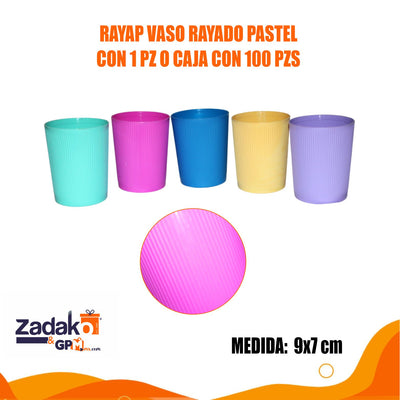RAYAP VASO RAYADO PASTEL CON 1 PZ O CAJA CON 100 PZS