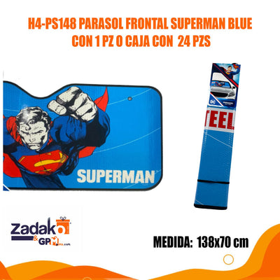 H4-PS148 PARASOL FRONTAL SUPERMAN BLUE CON 1 PZ O CAJA CON  24 PZS