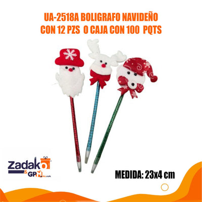 UA-2518A BOLIGRAFO NAVIDEÑO  CON 12 PZS  O CAJA CON 100  PQTS
