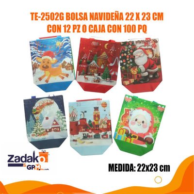 TE-2502G BOLSA NAVIDEÑA 22x23 CM CON 12 PZ  O CAJA CON 100 PQTS