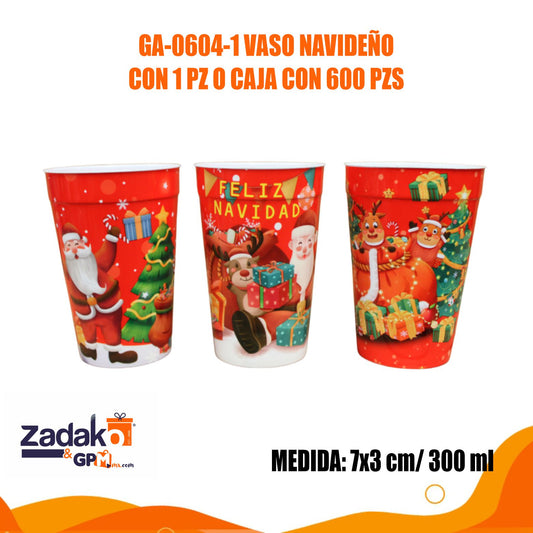 GA-0604-1 VASO NAVIDEÑO  CON 1 PZ O CAJA CON 600 PZS