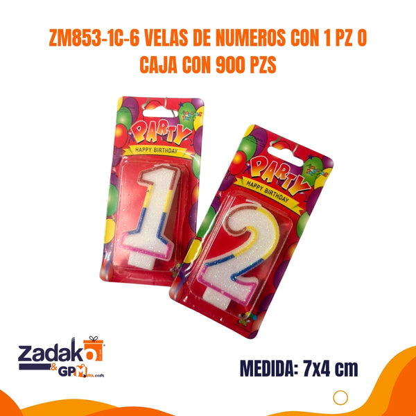ZM853-1C-6 VELAS DE NUMEROS CON 1 PZ O CAJA CON 900 PZS