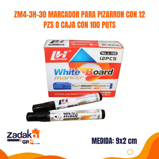 ZM4-3H-30 MARCADOR PARA PIZARRON CON 12 PZS O CAJA CON 100 PQTS