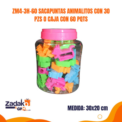 ZM4-3H-60 SACAPUNTAS ANIMALITOS CON 30 PZS O CAJA CON 60 PQTS