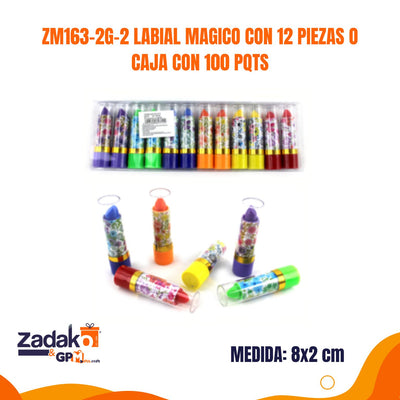 ZM163-2G-2 LABIAL MAGICO CON 12 PIEZAS O CAJA CON 100 PQTS