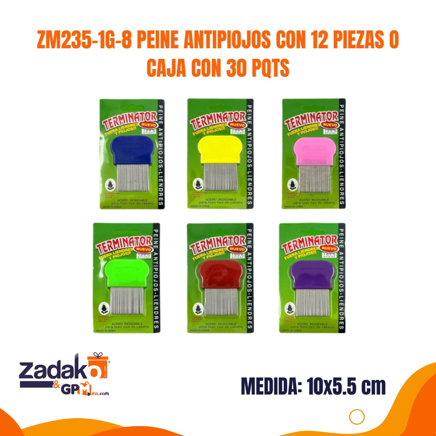 ZM235-1G-8 PEINE ANTIPIOJOS CON 12 PIEZAS O CAJA CON 30 PQTS