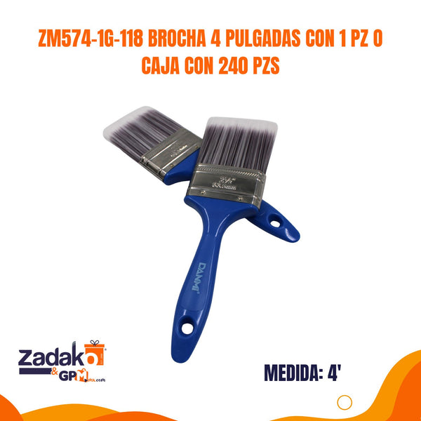 ZM574-1G-118 BROCHA 4 PULGADAS CON 1 PZ O CAJA CON 240 PZS