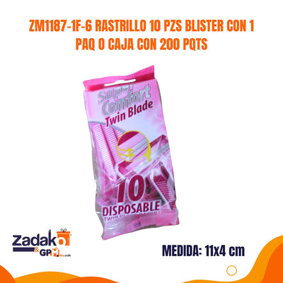ZM1187-1F-6 RASTRILLO 10 PZS BLISTER CON 1 PAQ O CAJA CON 200 PQTS