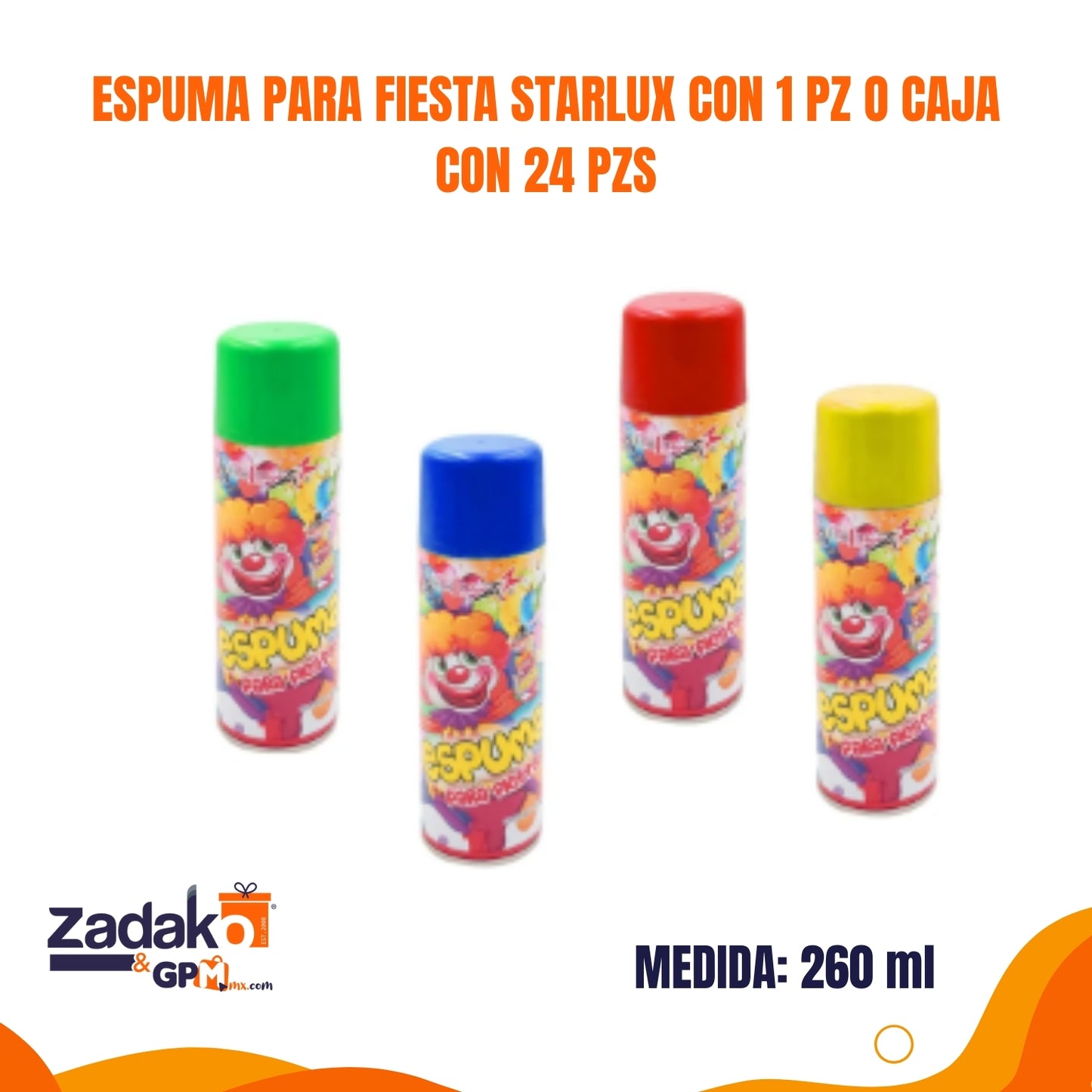 ESPUMA PARA FIESTA STARLUX CON 1 PZ O CAJA CON 24 PZS