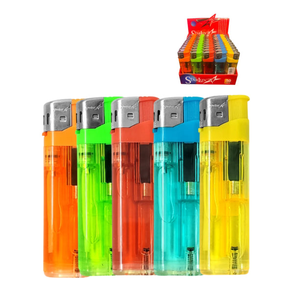 ENCENDEDOR ELECTRONICO RECARGABLE COLOR STARLUX CON 50 PZS O CAJA CON 20 PQTS