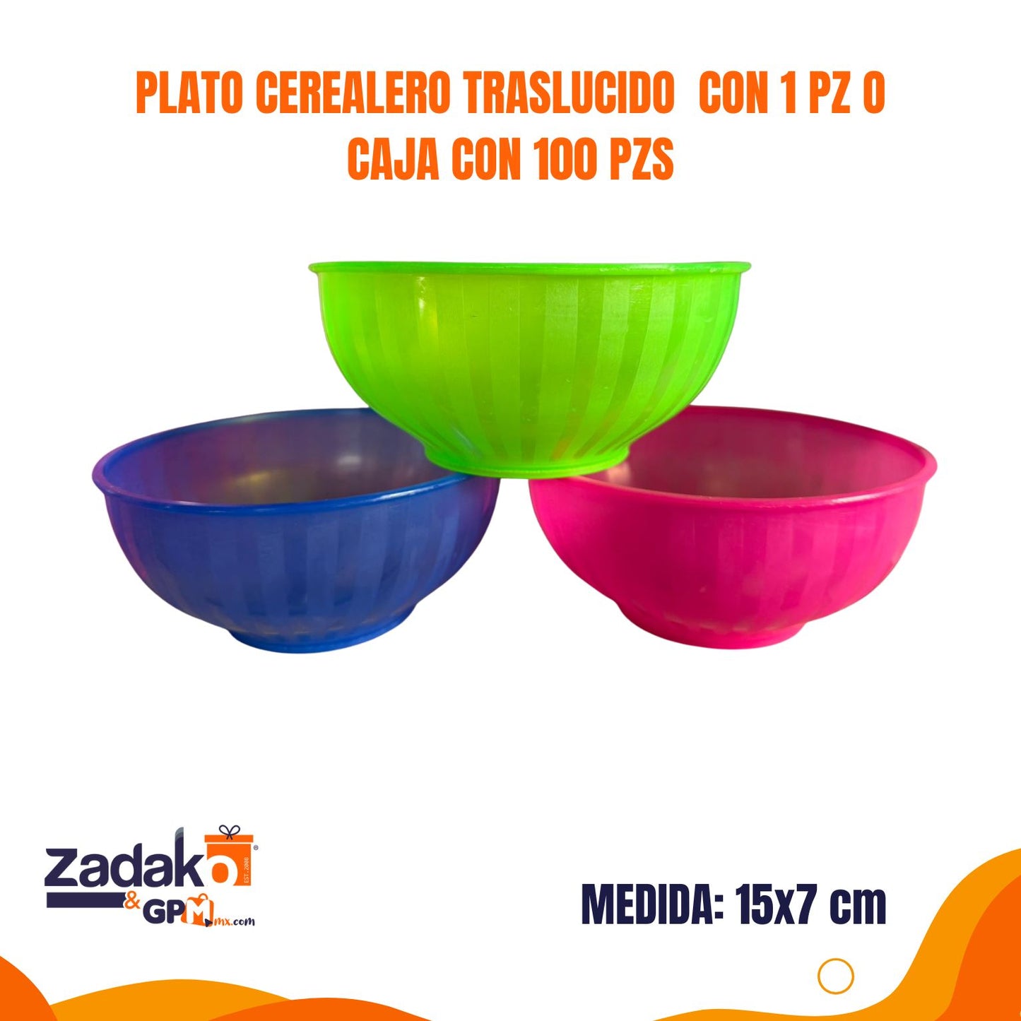 PLATO CEREALERO TRASLUCIDO  CON 1 PZ O CAJA CON 100 PZS