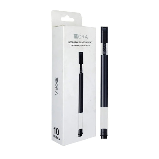 YCL033W  BOLIGRAFO NEUTRO DE TINTA NEGRA 1 HORA CON 10 PZS O CAJA CON 100 PQTS
