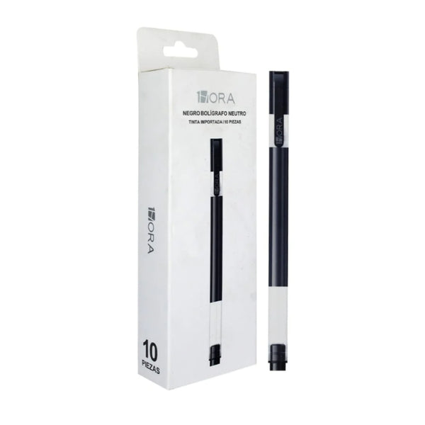 YCL033W  BOLIGRAFO NEUTRO DE TINTA NEGRA 1 HORA CON 10 PZS O CAJA CON 100 PQTS