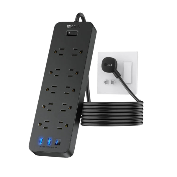 MOCT002 BARRA MULTICONTACTO 10 SALIDAS 1.5M 2USB-A 1USB-C 1 HORA CON 1 PZ O CAJA CON  30 PZS